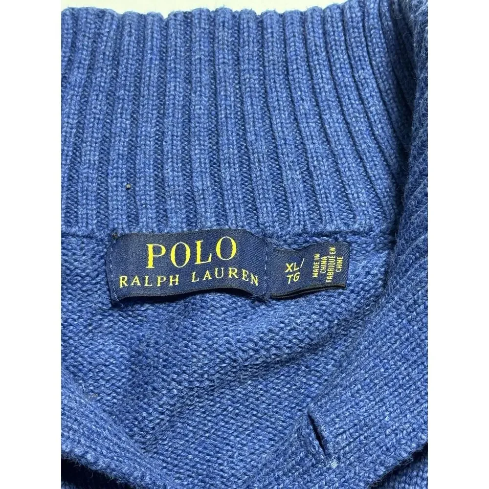 Polo Ralph Lauren Blue Ribbed Knit Mock Neck Button Pullover Sweater Logo XL